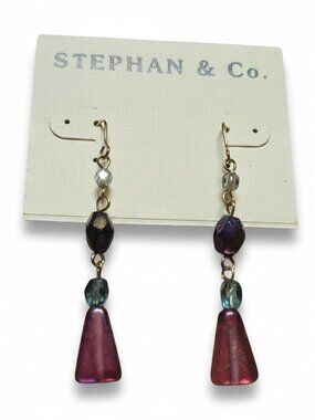 Stephan & Co Women's Gold Plated Purple Blue Hook Earrings